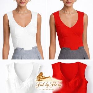 Aqua Women White and Red Bustier Sleeveless Tank Top